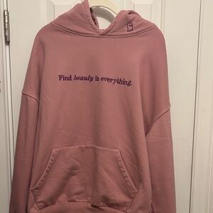 LONELY GHOST Pink Hoodie with Purple Text